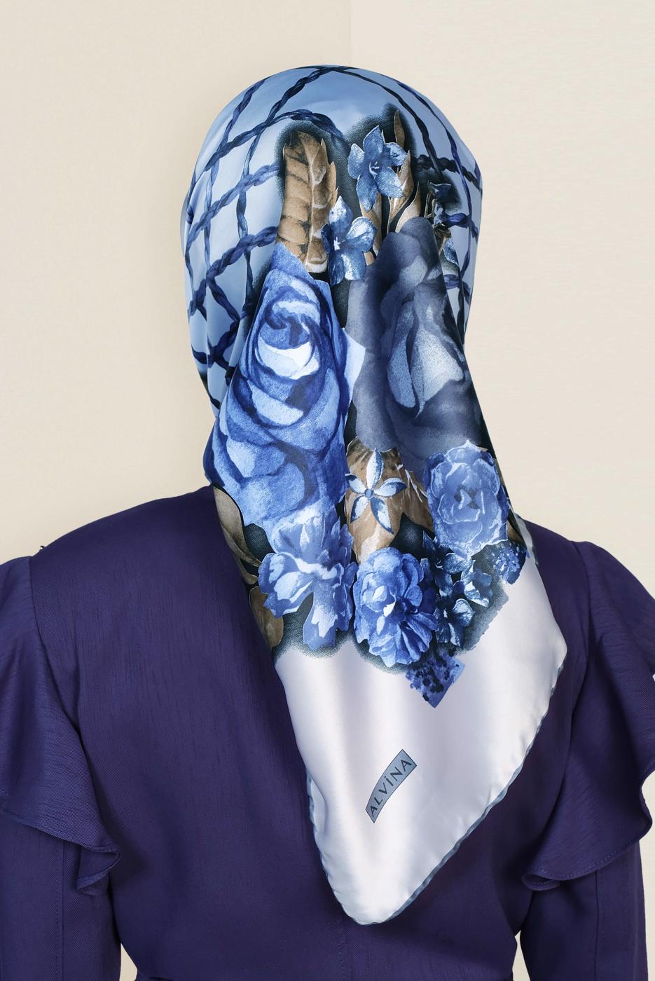 Tesettür giyim MAVİ T 12183-1 ALVİNA DESENLİ EŞARP