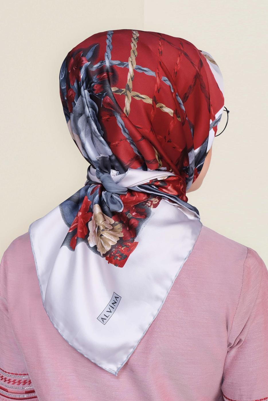 Tesettür giyim KIRMIZI T 12183-1 ALVİNA DESENLİ EŞARP