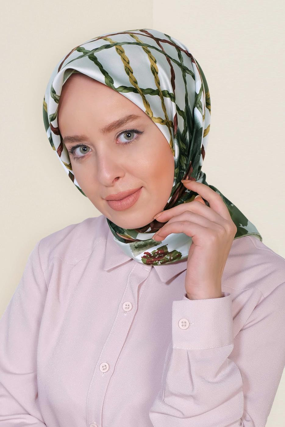 Tesettür giyim HAKİ T 12183-1 ALVİNA DESENLİ EŞARP