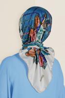 Tesettür giyim MAVİ T 12183-1 ALVİNA DESENLİ EŞARP