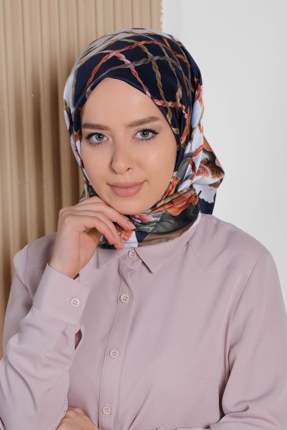 Vêtements hijab BLEU MARINE T 12183-1 ALVİNA DESENLİ EŞARP