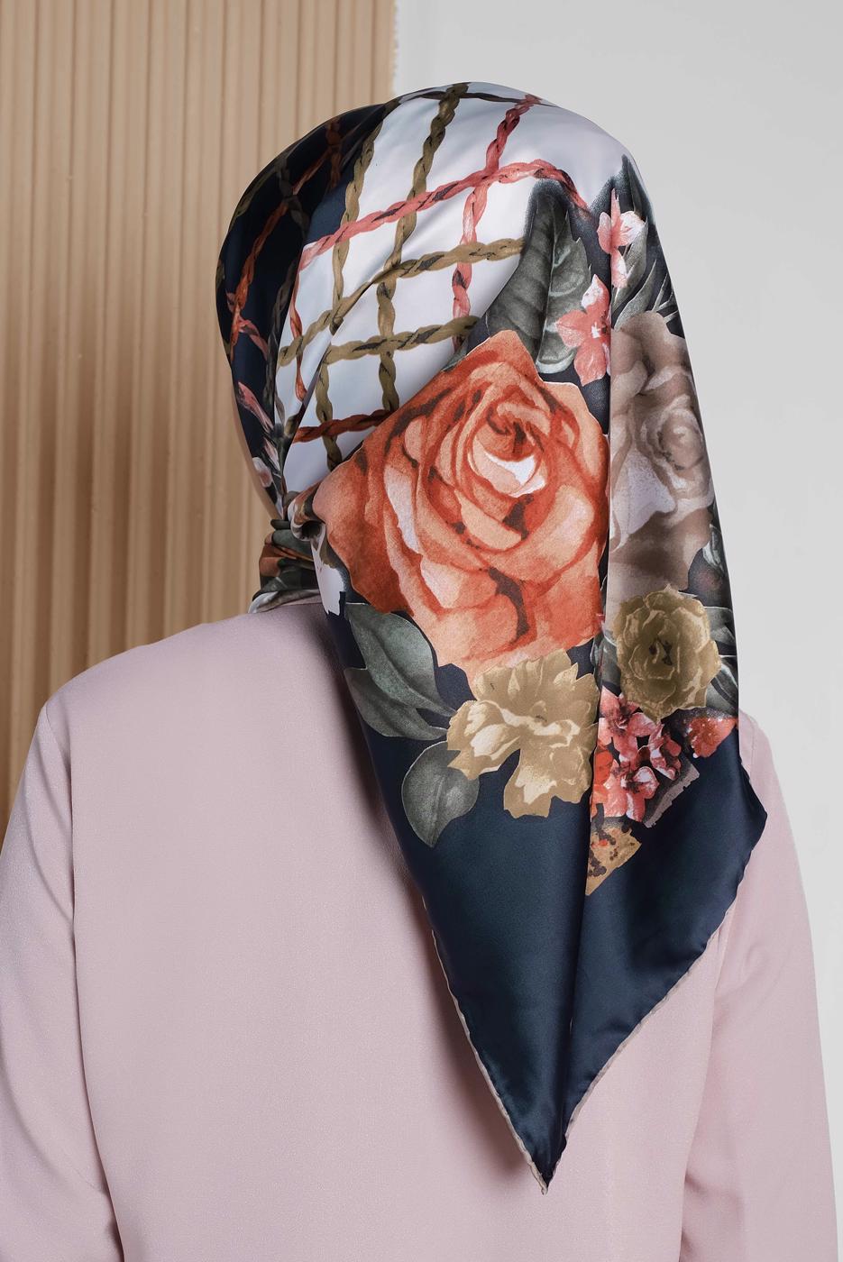 Vêtements hijab BLEU MARINE T 12183-1 ALVİNA DESENLİ EŞARP