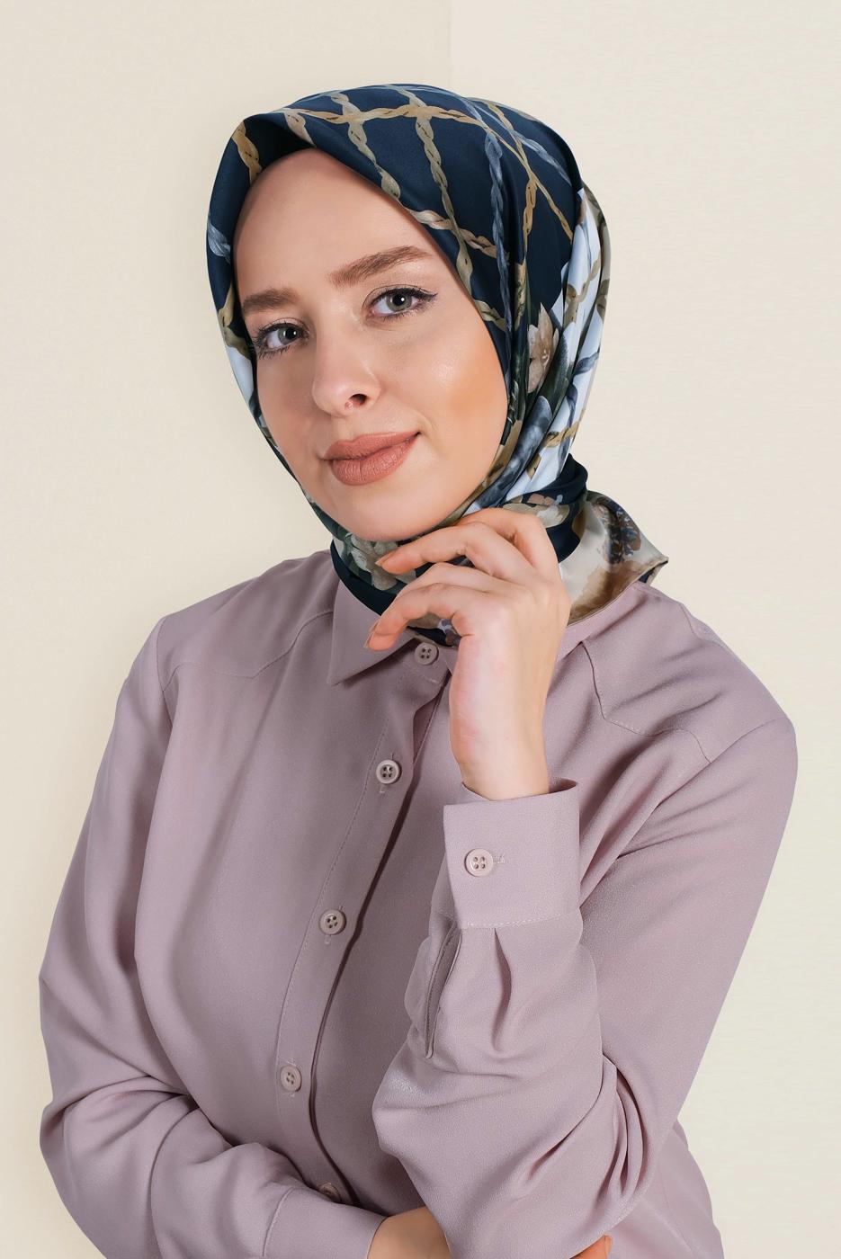 Tesettür giyim LACİVERT T 12183-1 ALVİNA DESENLİ EŞARP