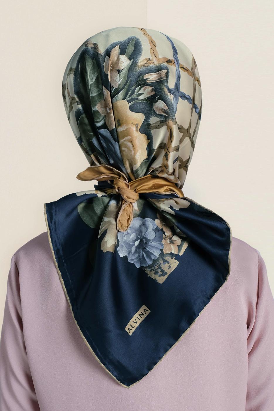 Vêtements hijab BLEU MARINE T 12183-1 ALVİNA DESENLİ EŞARP