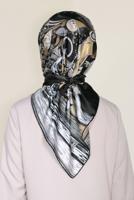 Tesettür giyim SİYAH T 12184-1 ALVİNA DESENLİ EŞARP