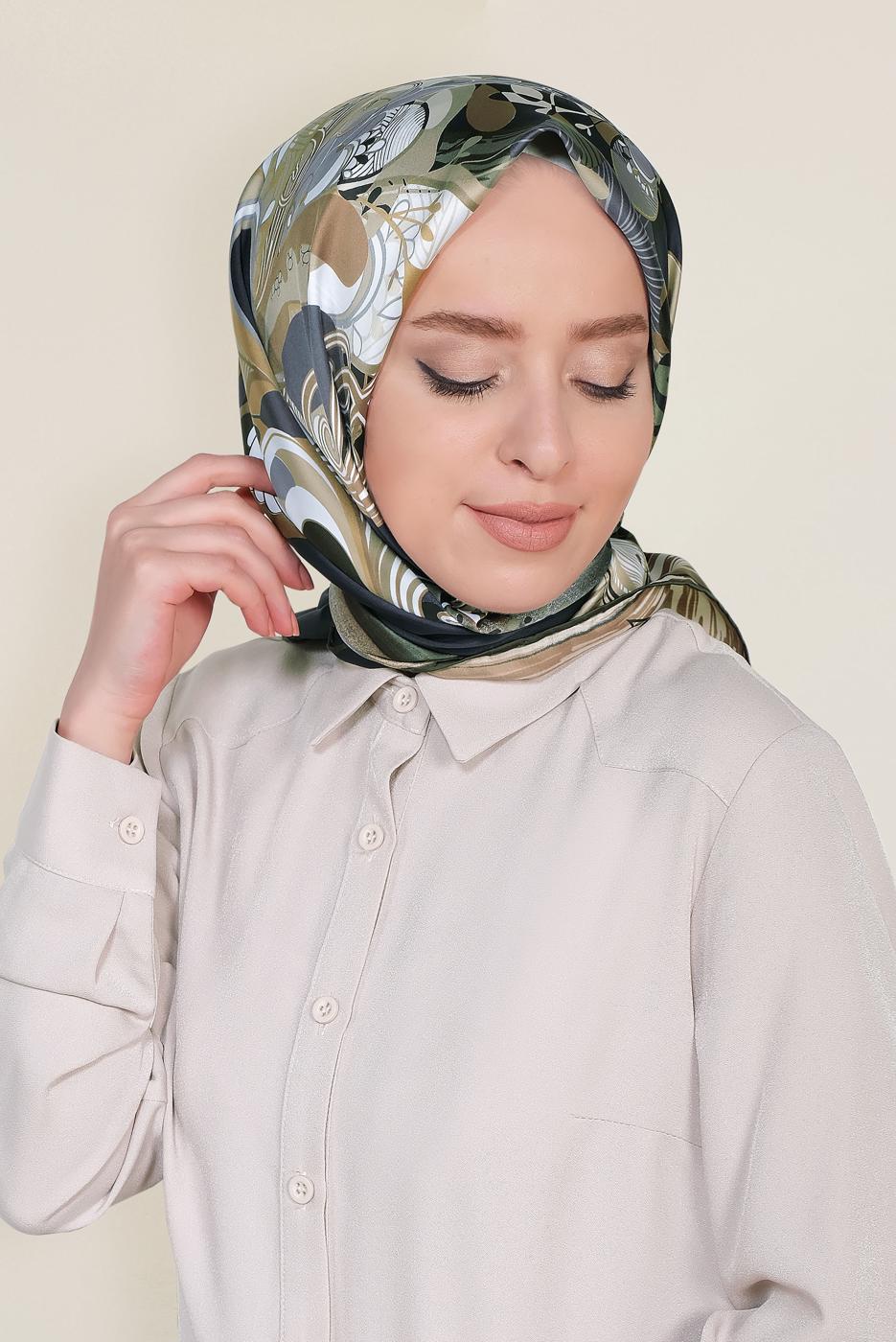 Tesettür giyim HAKİ T 12184-1 ALVİNA DESENLİ EŞARP