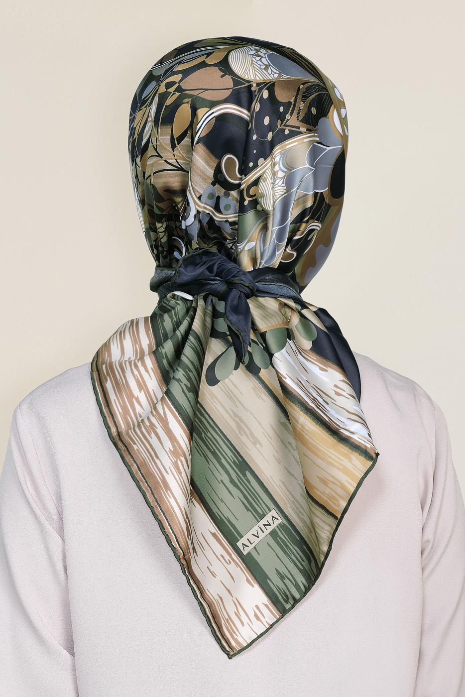 Tesettür giyim HAKİ T 12184-1 ALVİNA DESENLİ EŞARP