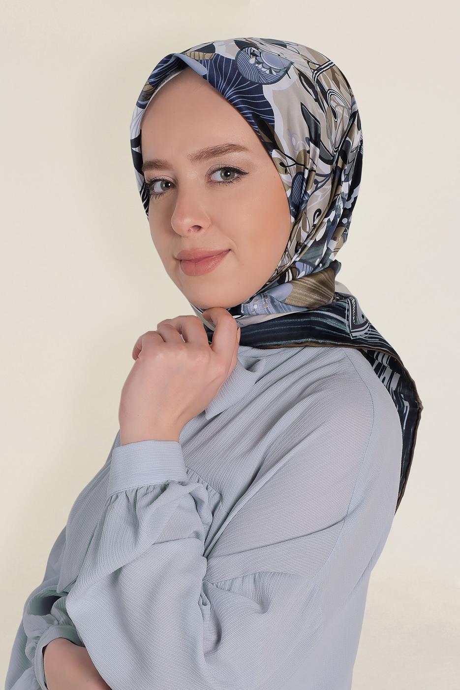 Tesettür giyim LACİVERT T 12184-1 ALVİNA DESENLİ EŞARP