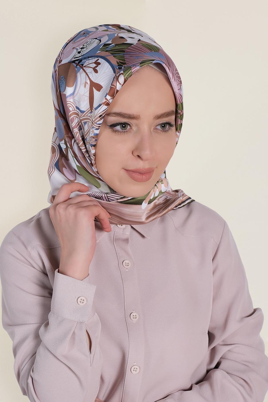 Tesettür giyim PUDRA T 12184-1 ALVİNA DESENLİ EŞARP