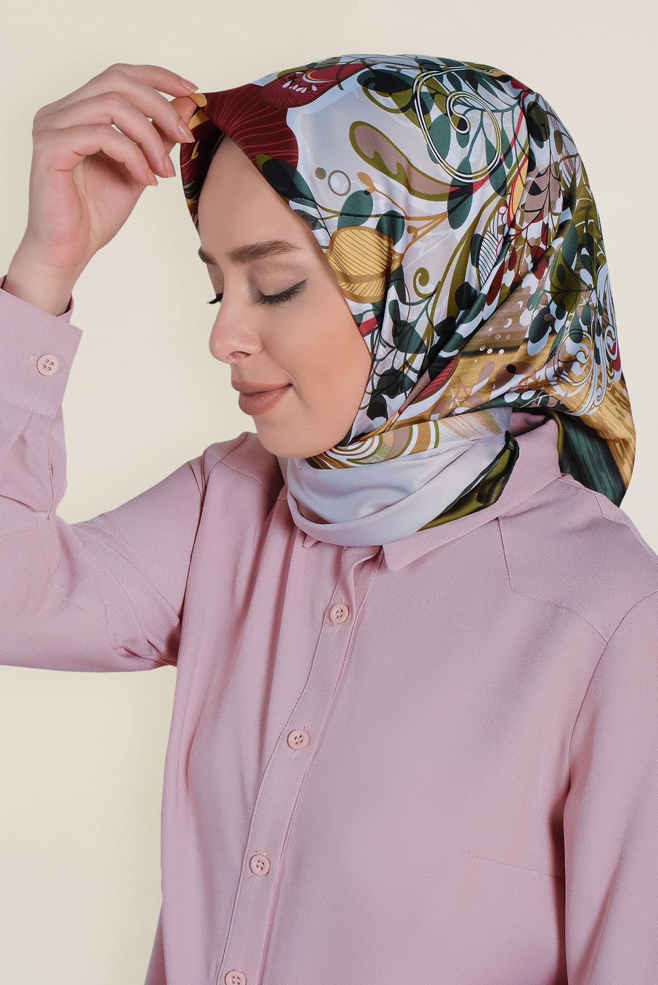 Tesettür giyim YEŞİL T 12184-1 ALVİNA DESENLİ EŞARP