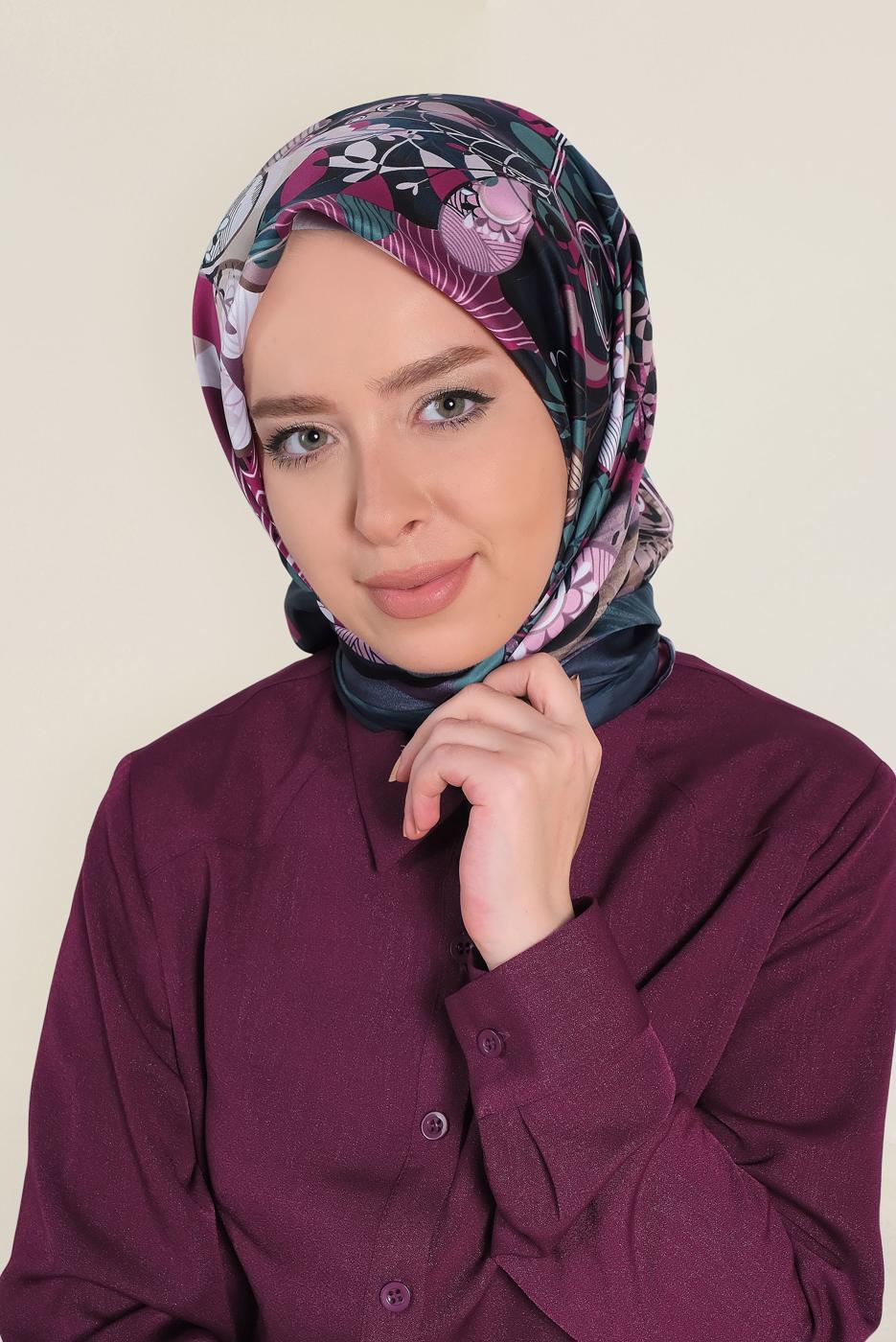 Vêtements hijab BLEU MARINE T 12184-1 ALVİNA DESENLİ EŞARP