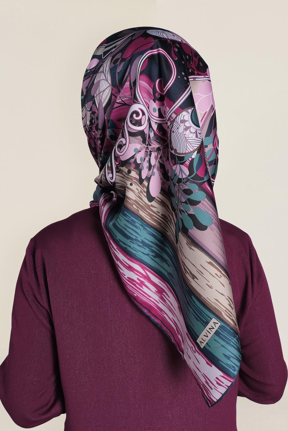 Vêtements hijab BLEU MARINE T 12184-1 ALVİNA DESENLİ EŞARP