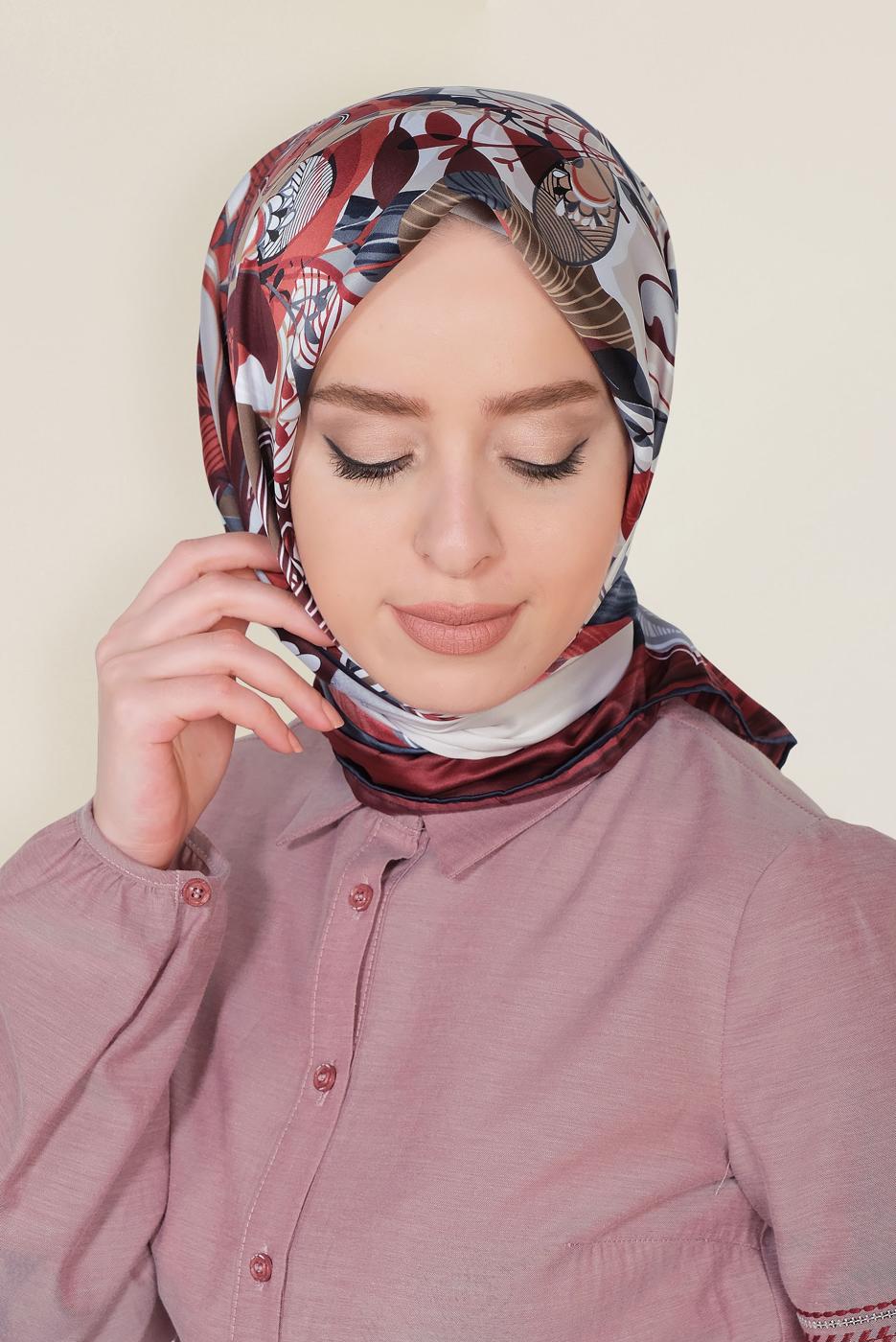 Vêtements hijab GRIS T 12184-1 ALVİNA DESENLİ EŞARP