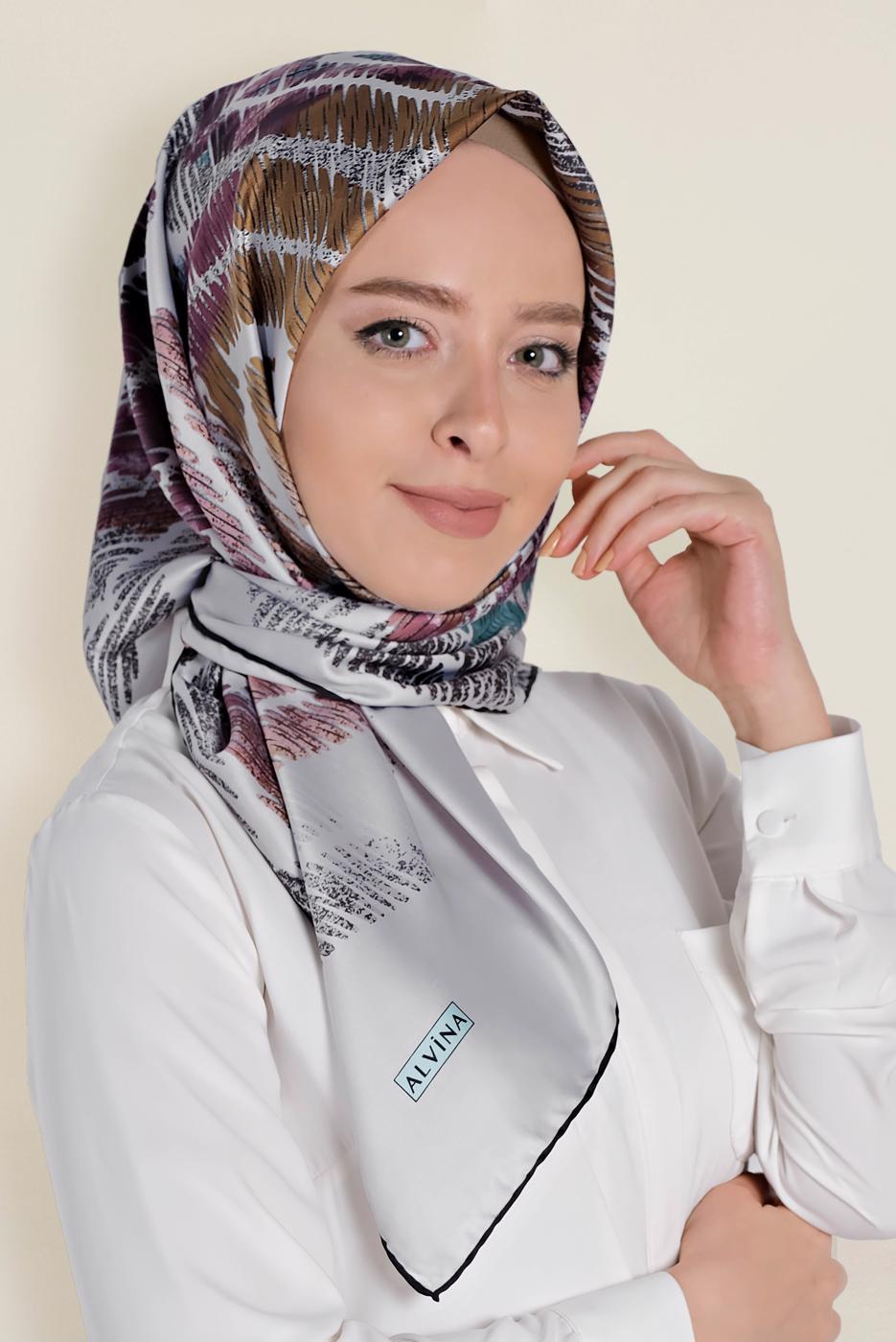 Tesettür giyim GÜMÜŞ T 13308-1 ALVİNA DESENLİ EŞARP