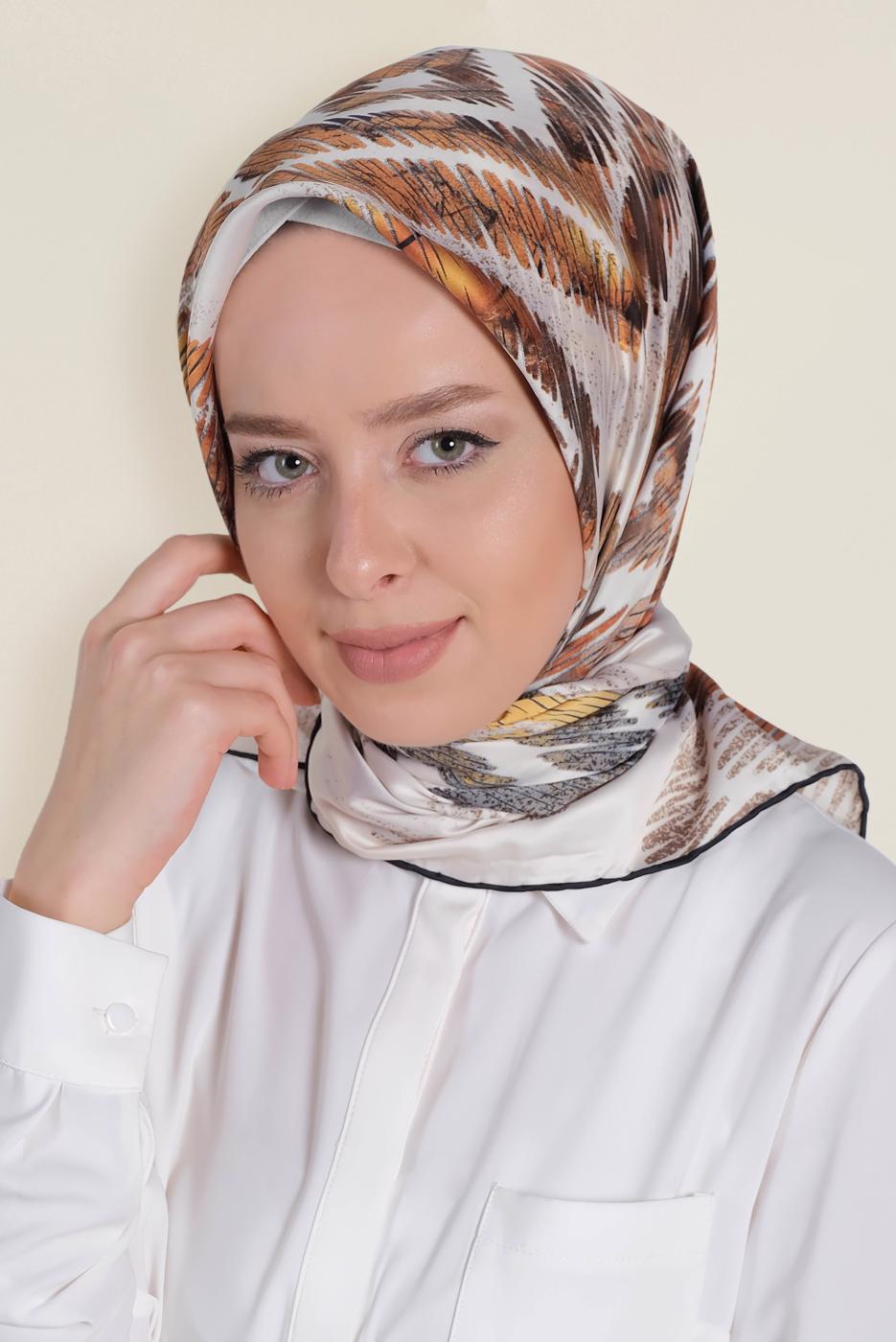 Tesettür giyim VİZON T 13308-1 ALVİNA DESENLİ EŞARP