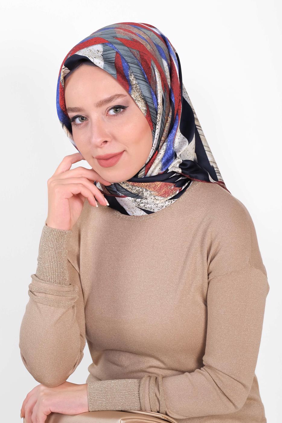 Tesettür giyim LACİVERT T 13309-1 ALVİNA DESENLİ EŞARP