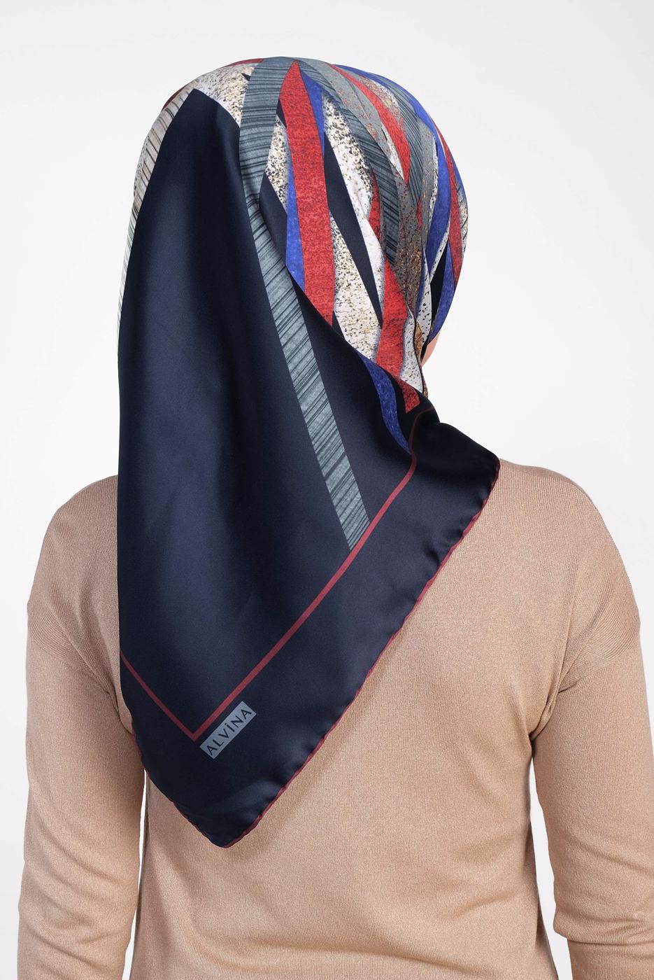 Tesettür giyim LACİVERT T 13309-1 ALVİNA DESENLİ EŞARP