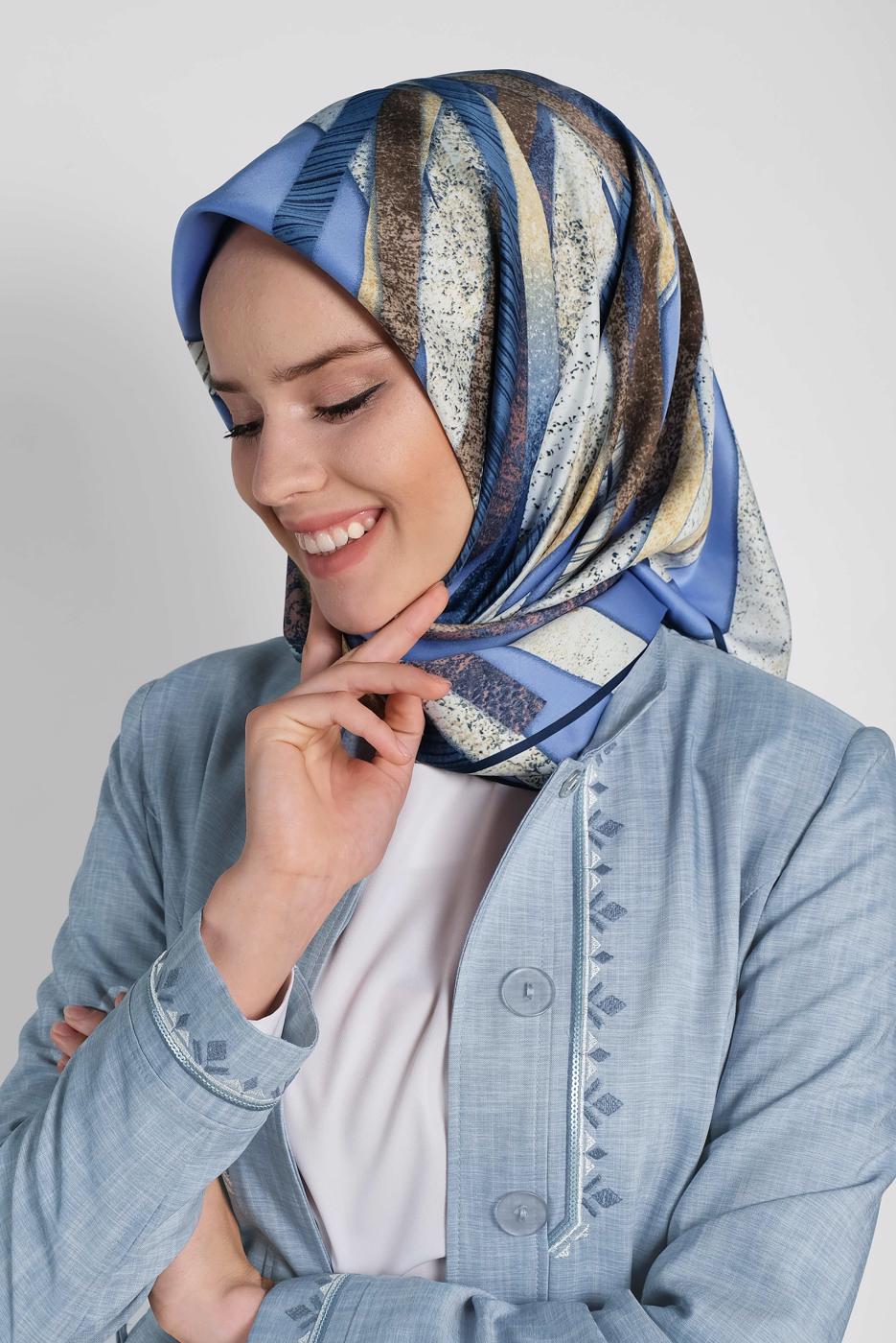 Tesettür giyim LACİVERT T 13309-1 ALVİNA DESENLİ EŞARP