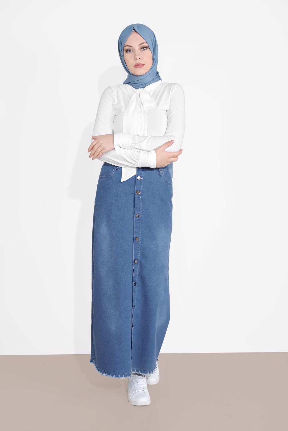 Vêtements hijab BLEU MARINE JUPE EN JEAN 2310-1