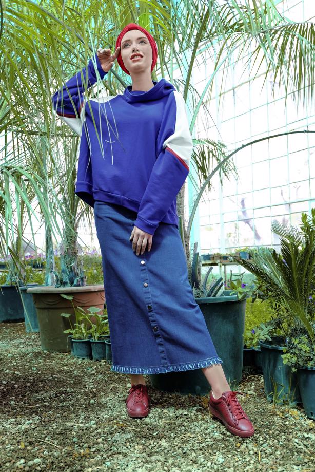 Vêtements hijab  Tasseled Hemline Snaps Denim Skirt T 2310-2  - TRENDTESETTÜR