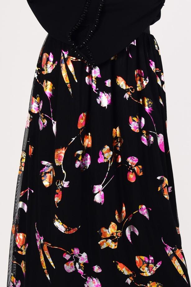Vêtements hijab  T 7315-1 Çiçek Desenli Jakarlı Etek-Zamane - TRENDTESETTÜR