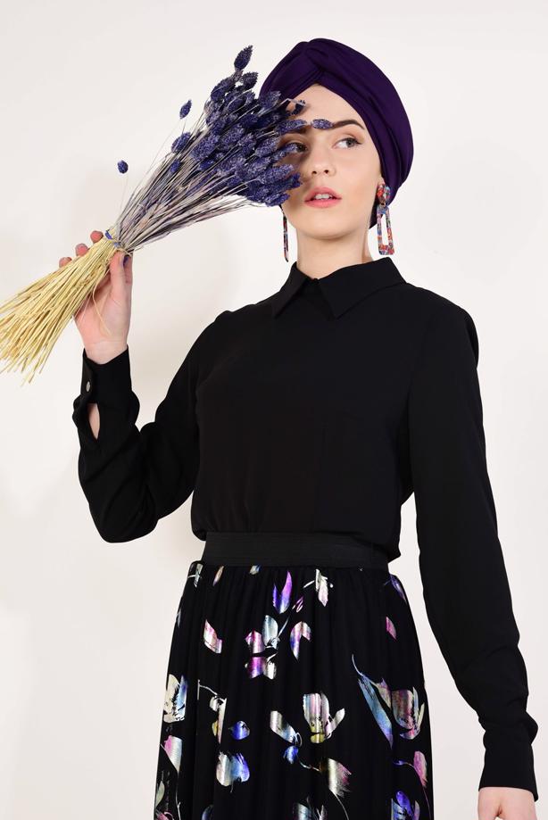 Vêtements hijab  T 7315-1 Çiçek Desenli Jakarlı Etek-Zamane - TRENDTESETTÜR