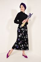 Vêtements hijab NOIR T 7315-1 Çiçek Desenli Jakarlı Etek-Zamane