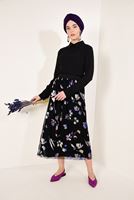 Vêtements hijab NOIR T 7315-1 Çiçek Desenli Jakarlı Etek-Zamane