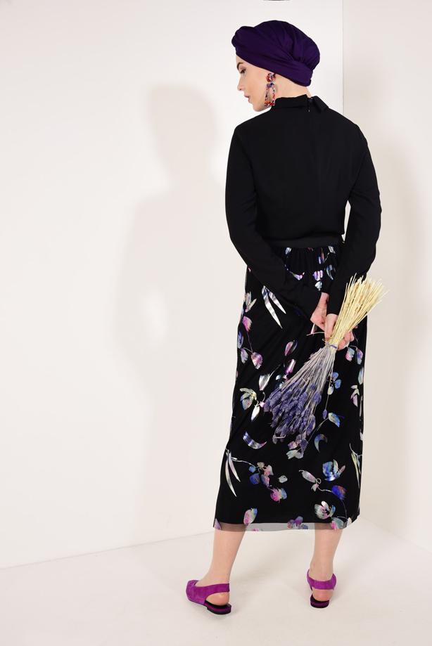 Vêtements hijab  T 7315-1 Çiçek Desenli Jakarlı Etek-Zamane - TRENDTESETTÜR