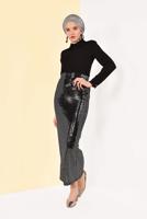 Tesettür giyim GÜMÜŞ PUL PAYETLİ UZUN ETEK 91471