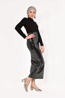 Tesettür giyim GÜMÜŞ PUL PAYETLİ UZUN ETEK 91471