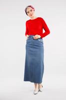 Tesettür giyim MAVİ PAMUKLU DENİM ETEK 0012