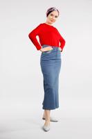 Tesettür giyim MAVİ PAMUKLU DENİM ETEK 0012