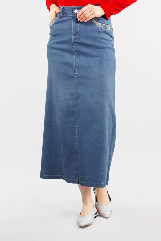 Tesettür giyim MAVİ PAMUKLU DENİM ETEK 0012 - TRENDTESETTÜR