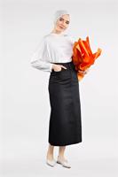 Tesettür giyim SİYAH YÜKSEK BEL DENİM ETEK 0122