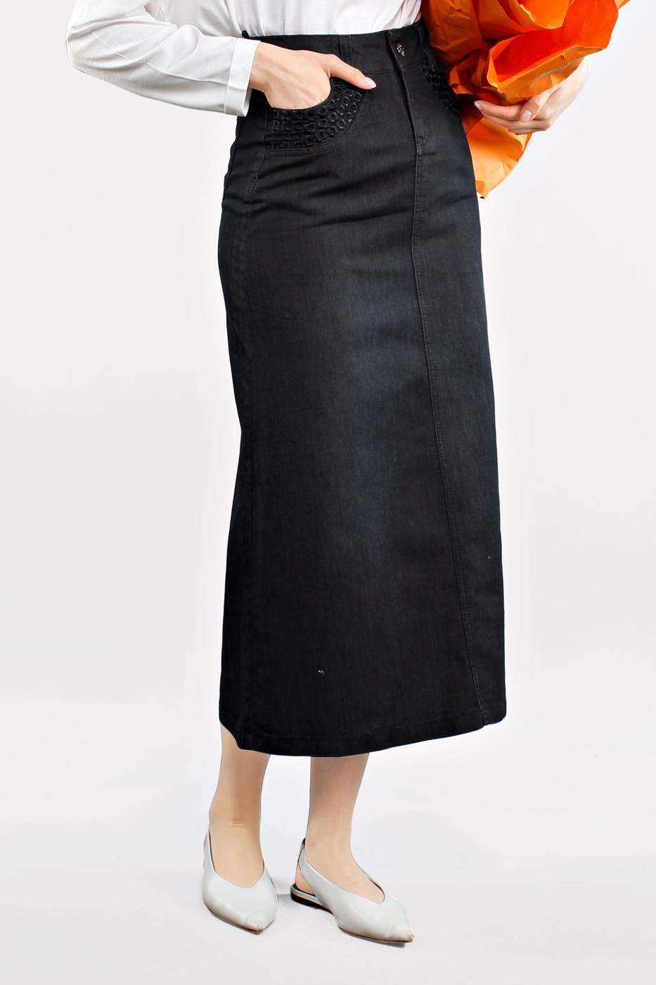 Tesettür giyim SİYAH YÜKSEK BEL DENİM ETEK 0122