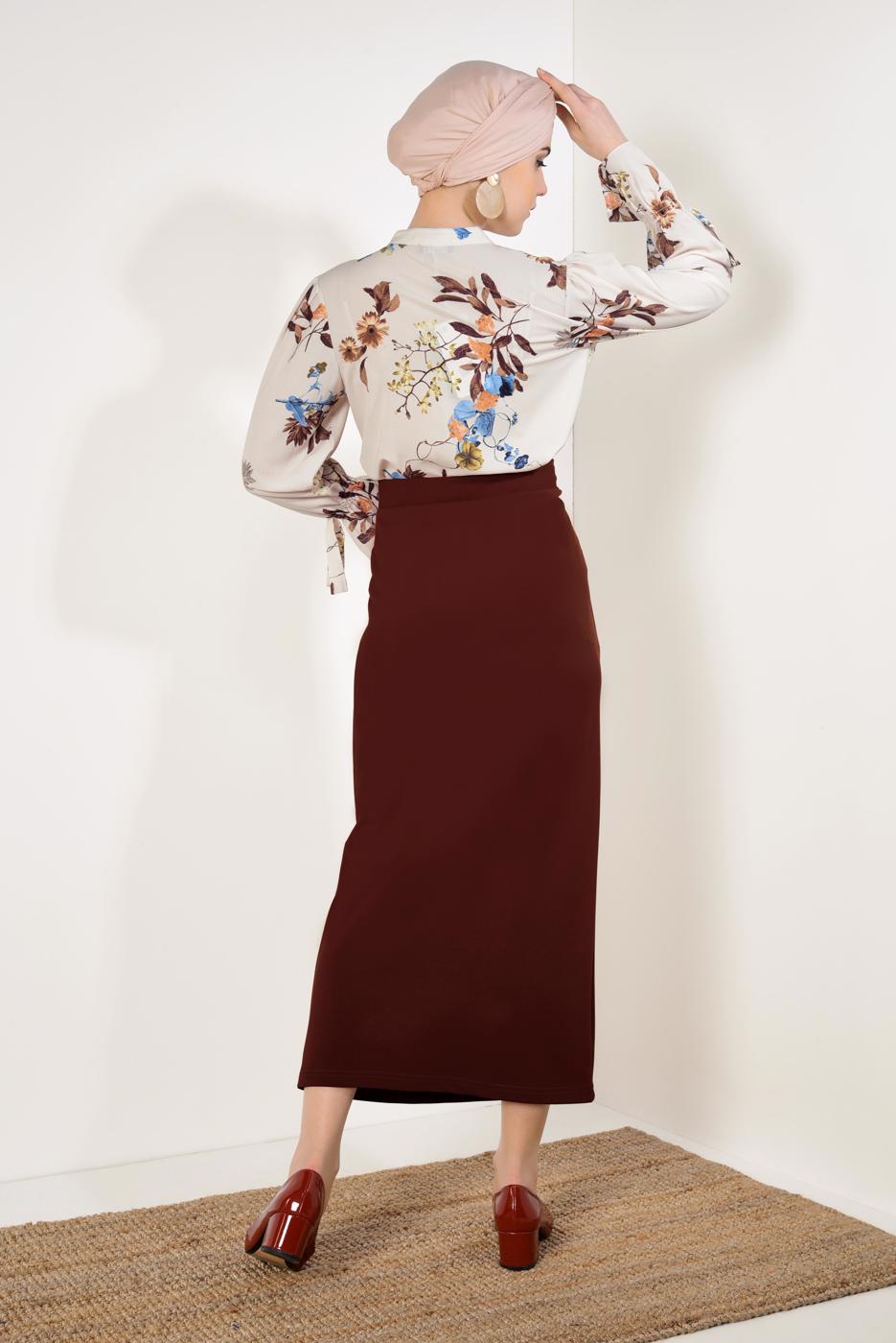 Vêtements hijab BRUN T 0629 Msr-Likrali Kalem Etek