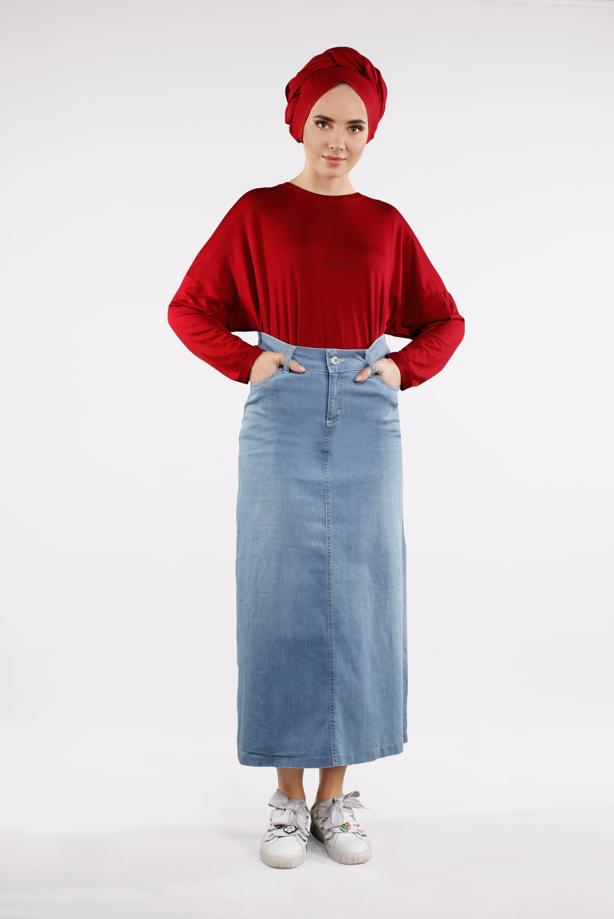 Vêtements hijab  High Waist Pocketed Denim Skirt T 2032  - TRENDTESETTÜR