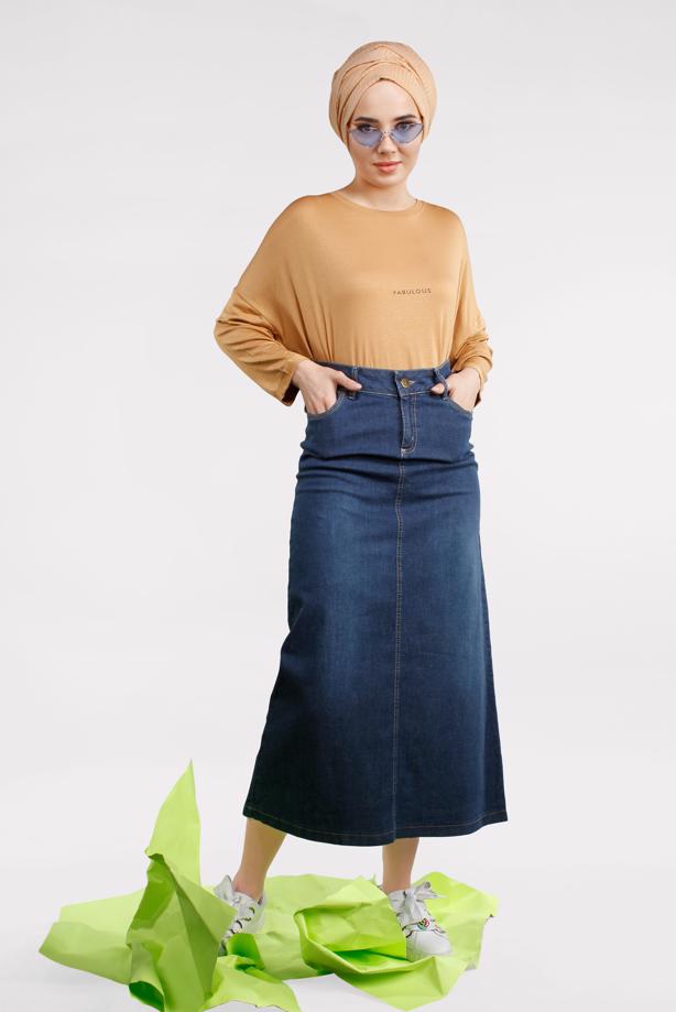 Vêtements hijab  High Waist Pocketed Denim Skirt T 2032  - TRENDTESETTÜR