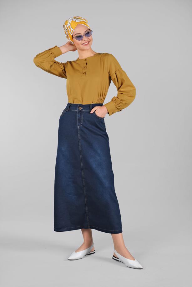 Vêtements hijab  High Waist Pocketed Denim Skirt T 2032  - TRENDTESETTÜR