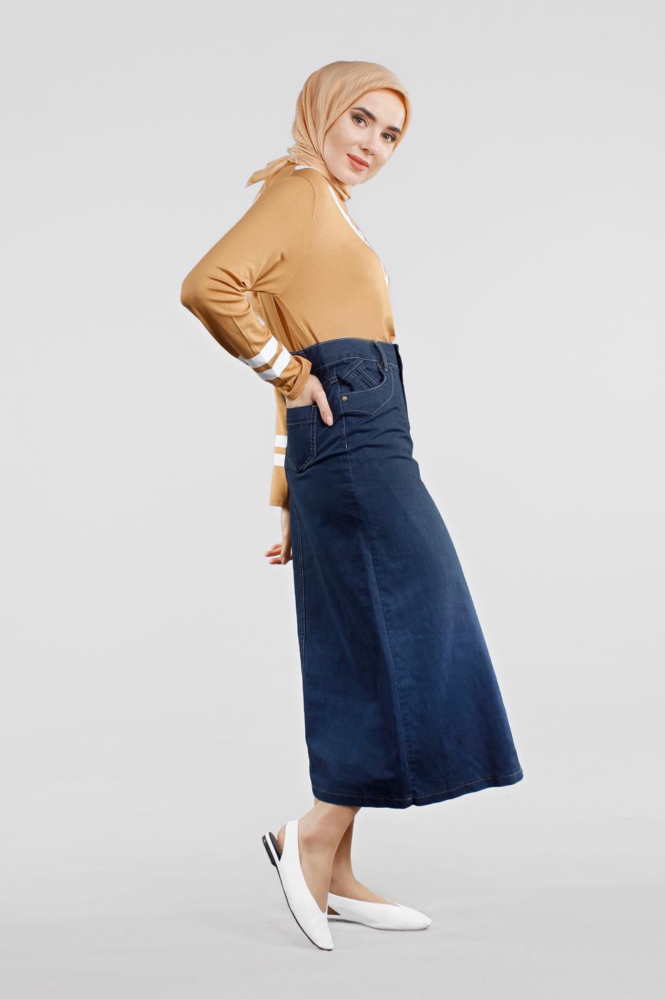 Tesettür giyim LACİVERT PAMUKLU DENİM ETEK 4212