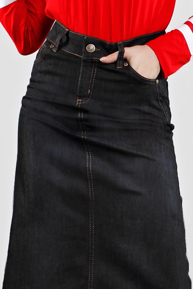 Tesettür giyim SİYAH CEPLİ DENİM ETEK 4812 - TRENDTESETTÜR