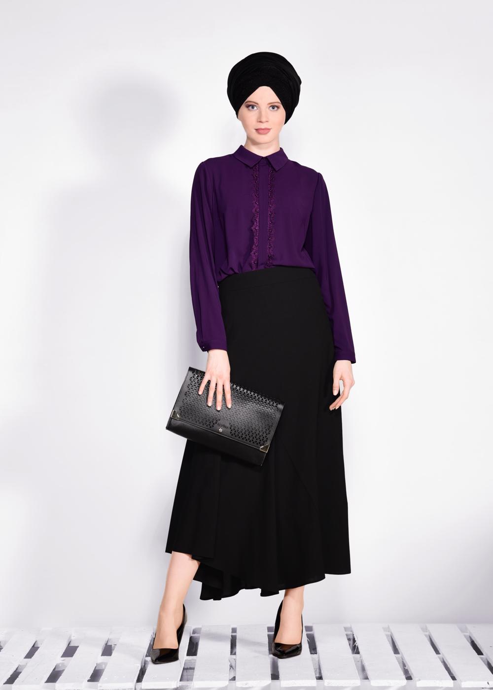 Tesettür giyim SİYAH ASİMETRİK KESİM ETEK 6189 