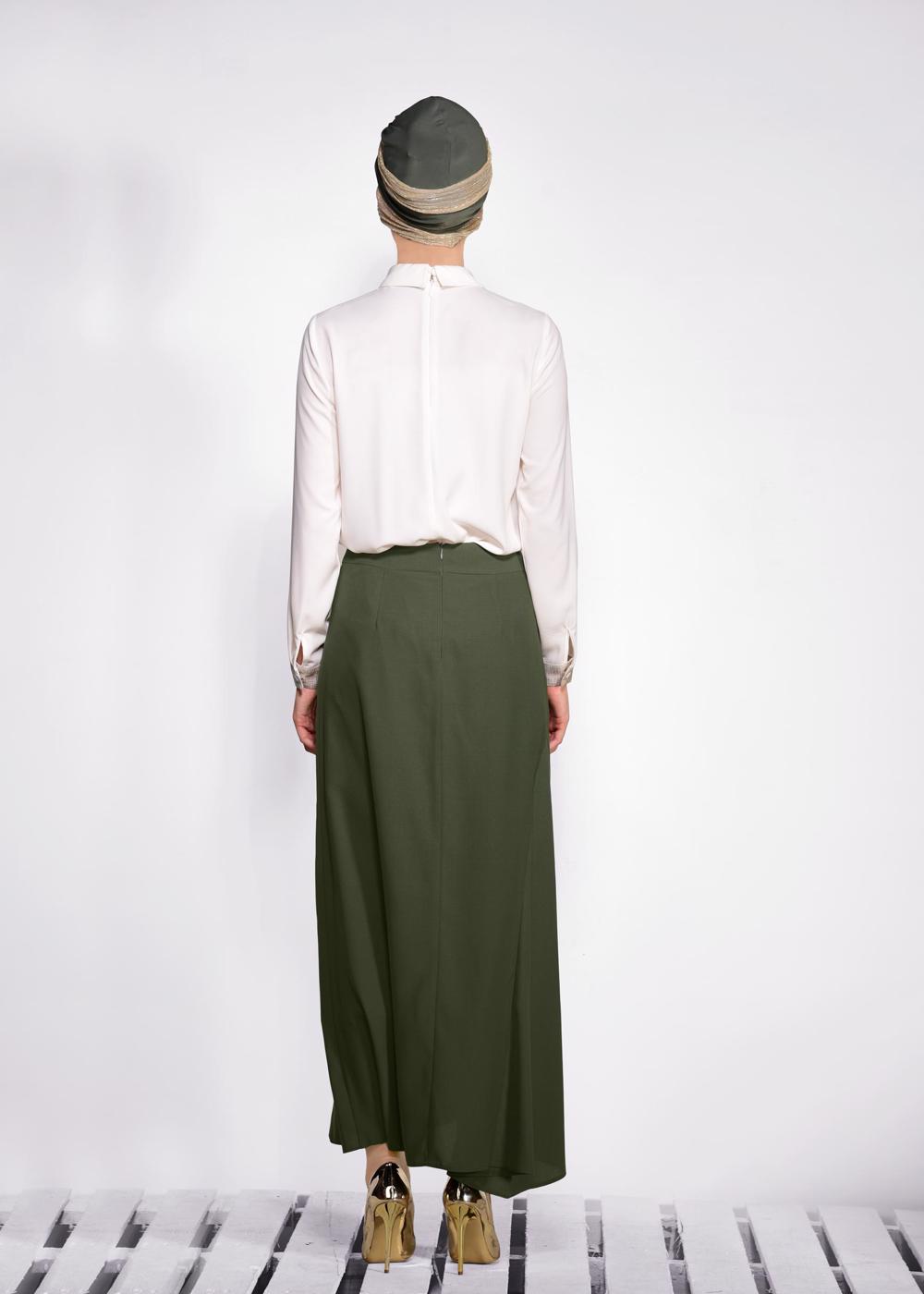 Tesettür giyim HAKİ ASİMETRİK KESİM ETEK 6189 