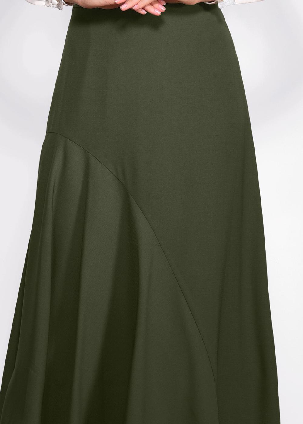 Tesettür giyim HAKİ ASİMETRİK KESİM ETEK 6189 