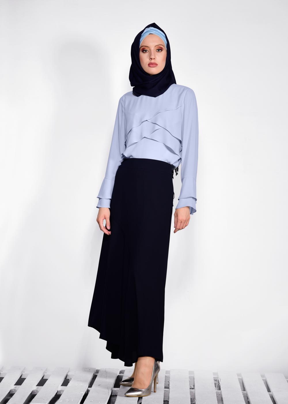 Tesettür giyim LACİVERT ASİMETRİK KESİM ETEK 6189 