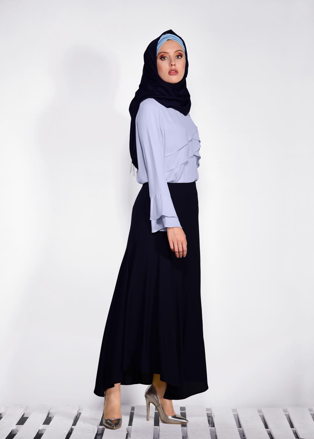 Tesettür giyim LACİVERT ASİMETRİK KESİM ETEK 6189 