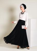 Tesettür giyim SİYAH İŞLEMELİ ŞİFON ETEK 6195