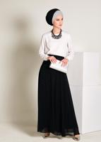 Tesettür giyim SİYAH İŞLEMELİ ŞİFON ETEK 6195