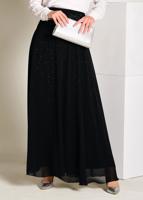 Tesettür giyim SİYAH İŞLEMELİ ŞİFON ETEK 6195